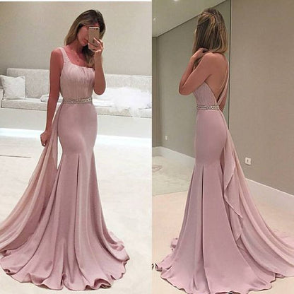 long prom dress,one shoulder prom dress,dusty pink prom dress,mermaid prom dress,BD2624