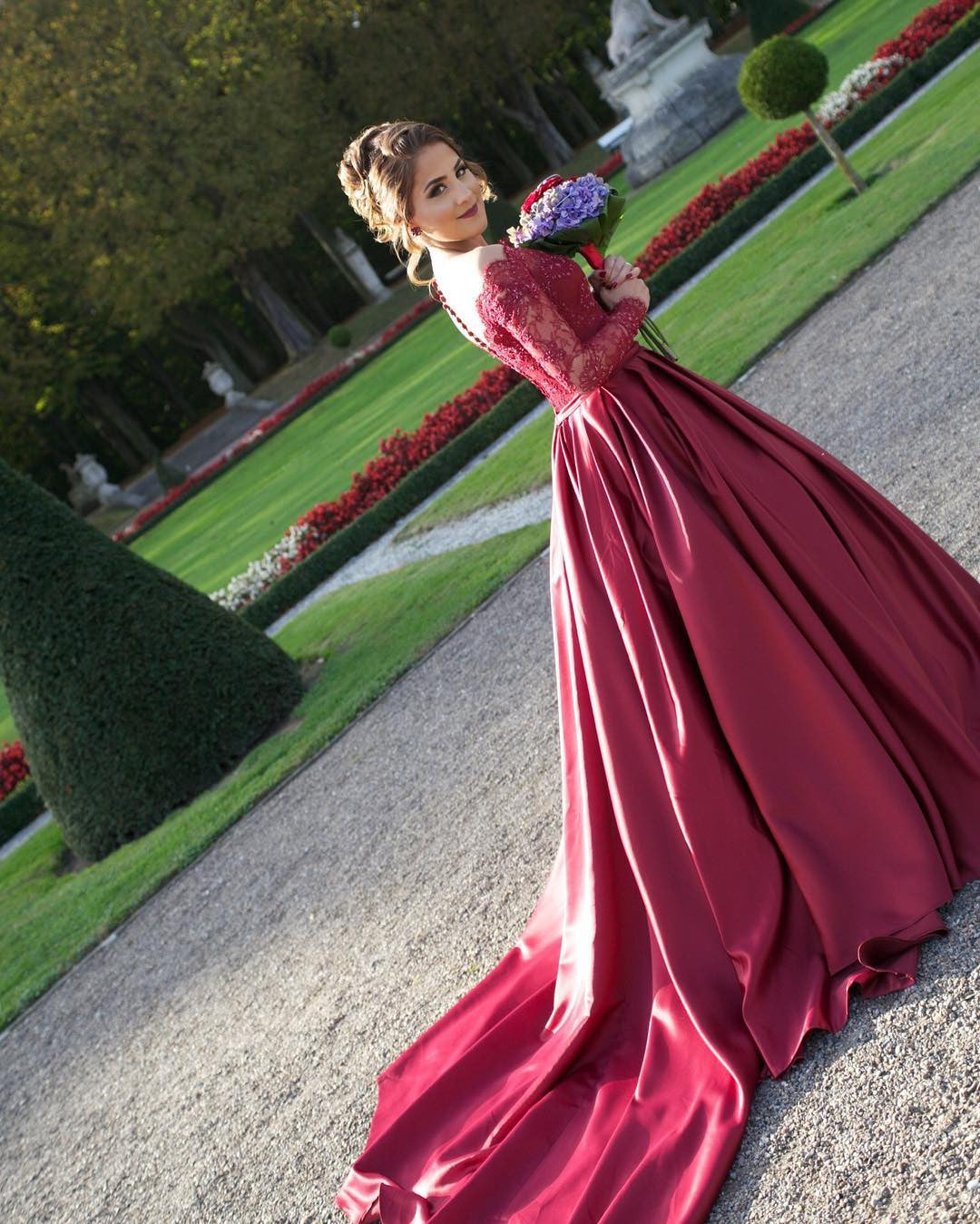 Satin Prom Dresses,A-line Prom Dress,Long Sleeve Prom Dress,Gorgeous Prom Dress,Deep V-neck Prom Dress,PD0032