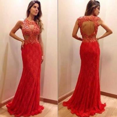 red Prom Dress,long prom dress,lace prom dress,charming evening dress,BD704