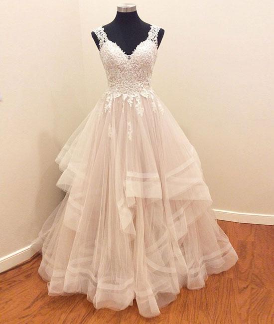 Custom Made Tulle Lace Long Prom Gown, Lace Prom Dresses,PD4558943