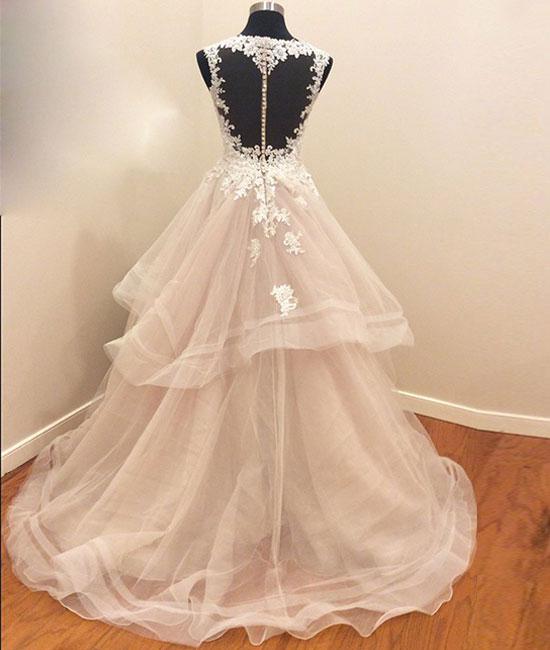 Custom Made Tulle Lace Long Prom Gown, Lace Prom Dresses,PD4558943