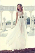 Cap Sleeves Sexy V-neck Side Slit Wedding Party Dresses Popular prom dresses online BD22054