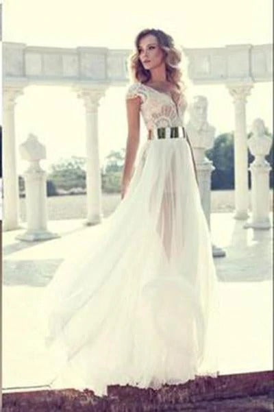 Cap Sleeves Sexy V-neck Side Slit Wedding Party Dresses Popular prom dresses online BD22054