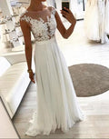 White lace chiffon long prom dresses, white evening dresses,072508