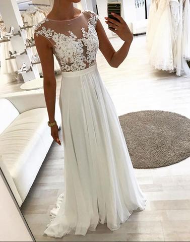 White lace chiffon long prom dresses, white evening dresses,072508