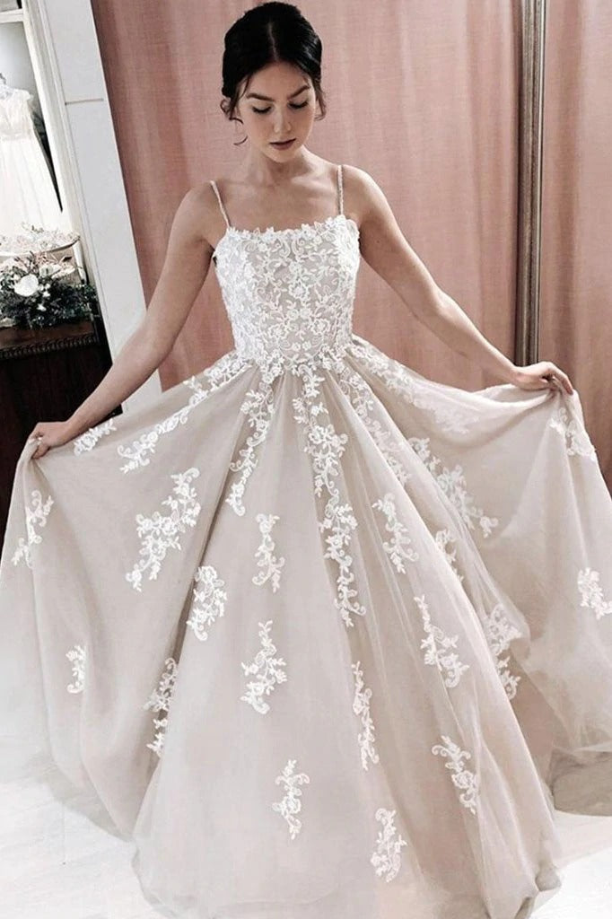 Spaghetti Straps Lace Appliques  Lace Long Prom Formal Dresses,BD22001